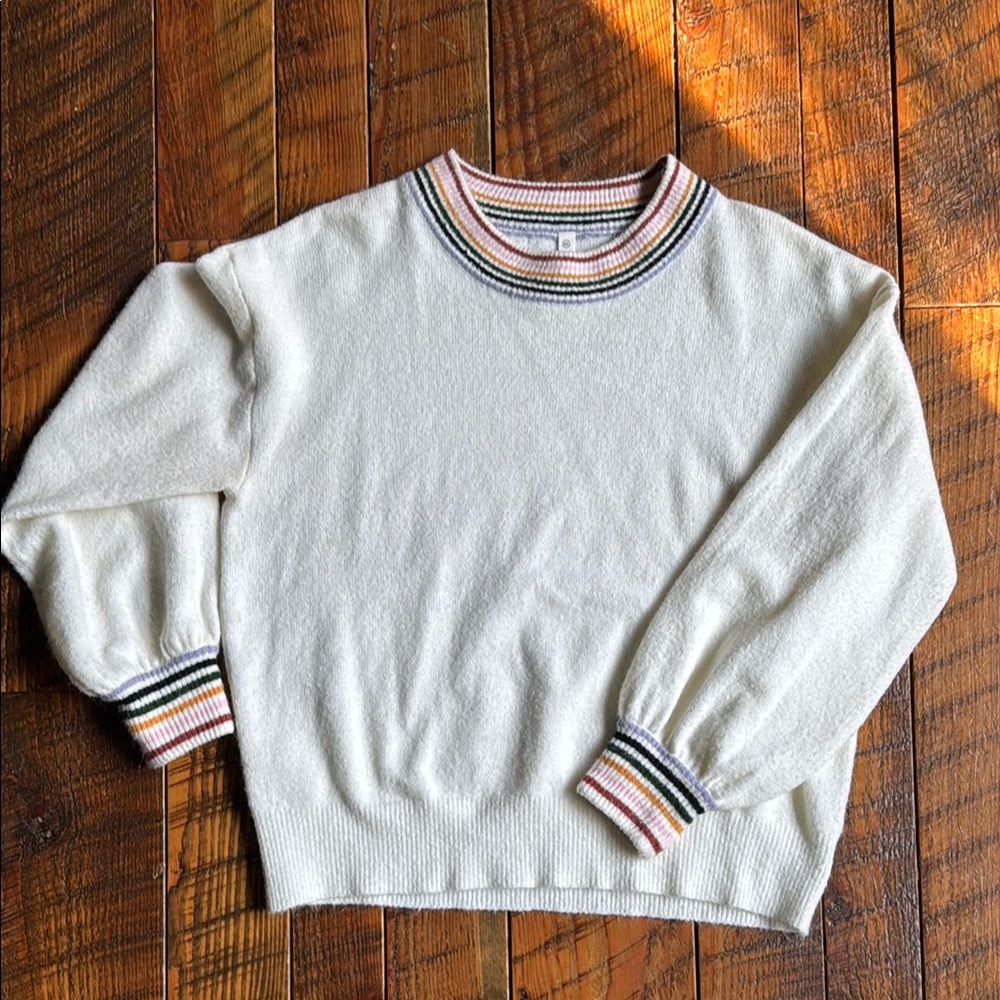Women's Cream Sweater with Multicolor Trim